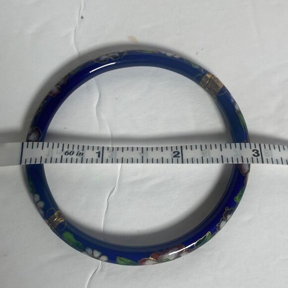 Vintage Cloisonné Enamel Bangle Bracelet Lot-Set of 3-Floral–Mixed Thickness - Picture 6 of 8